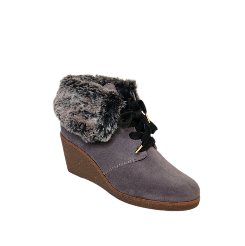 Cole Haan Coralie Wedge Faux Fur Trim Waterproof Boot Size 6.5B